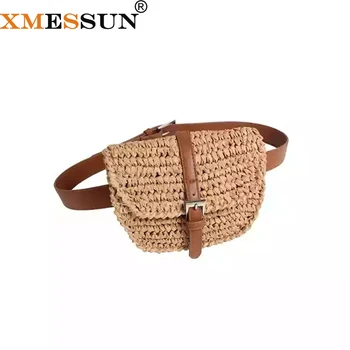 

XMESSUN 2020 New Women Half Circle Straw Bag Straw Waist Bags Fanny Summer Waist Pack Khaki Colorful Bags Wholesale Dropshipping