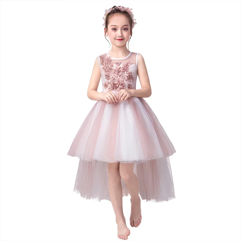 

Elegant Kids Dresses for Girls Children Flower Applique Dress with Trailing Girls Christmas Dress Bebe Vestidos