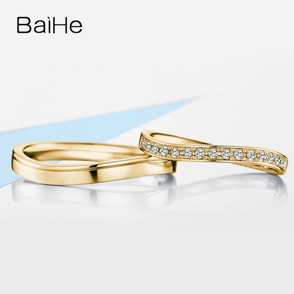 BAIHE Solid 18 К белого золота 0.15ct Certified H/SI круглый из натуральной бриллиантами свадебные Для женщин Fine Jewelry подарок пару кольцо