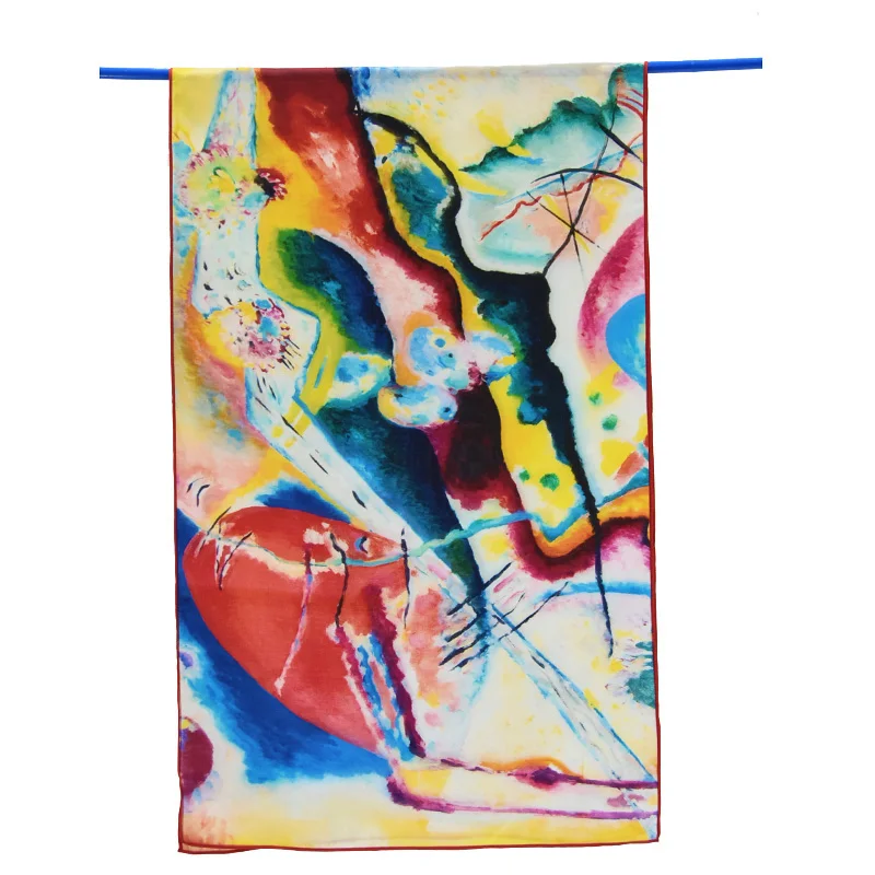 Kandinsky-Fleck Yilijin шарф из натурального шелка для женщин кандинские известные масляные краски цифровое печатное искусство шелковая шаль и обертка 160x45 см - Цвет: Kandinsky-Fleck