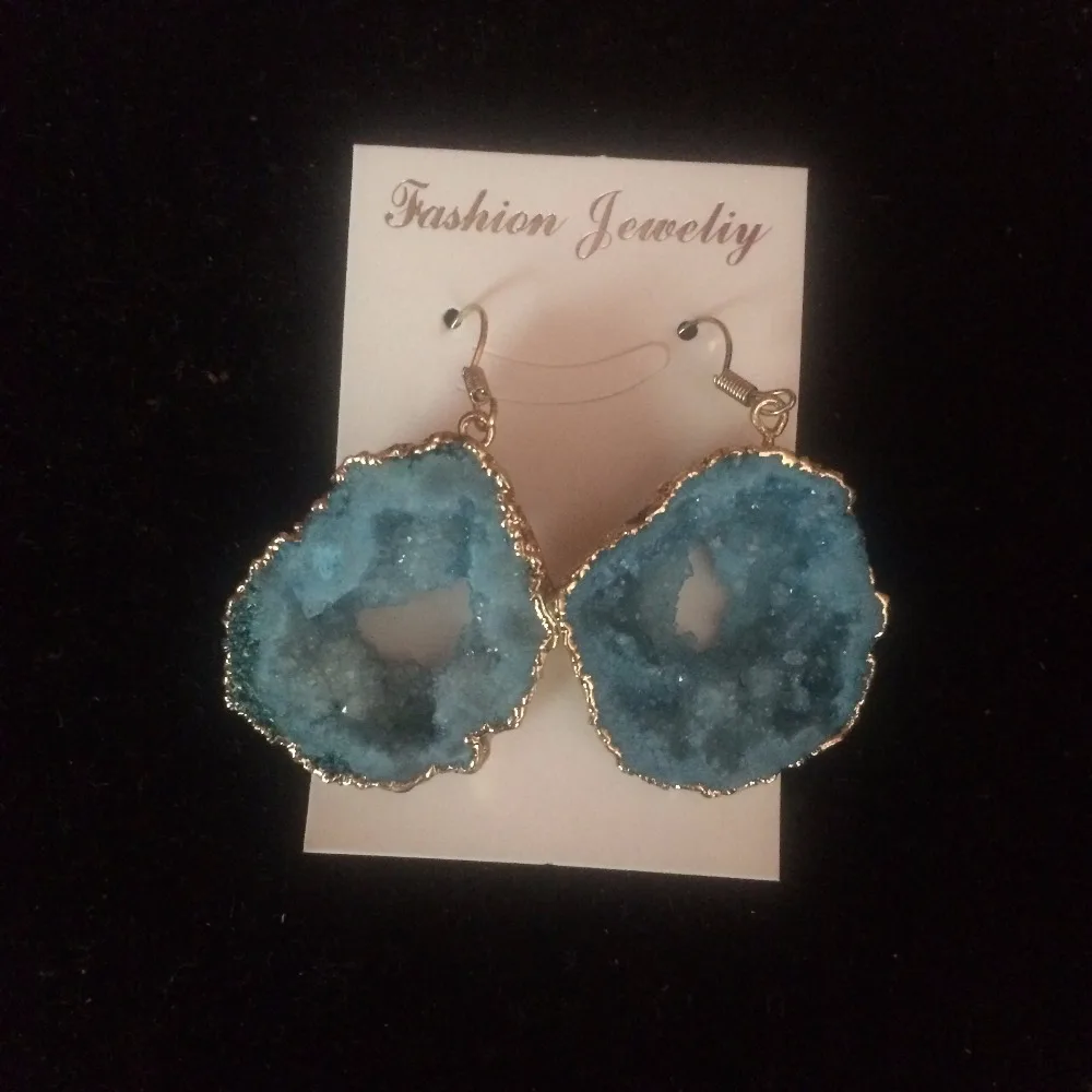 

New Birthday Party Jewelry gift for Women natural stone blue druzy earrings