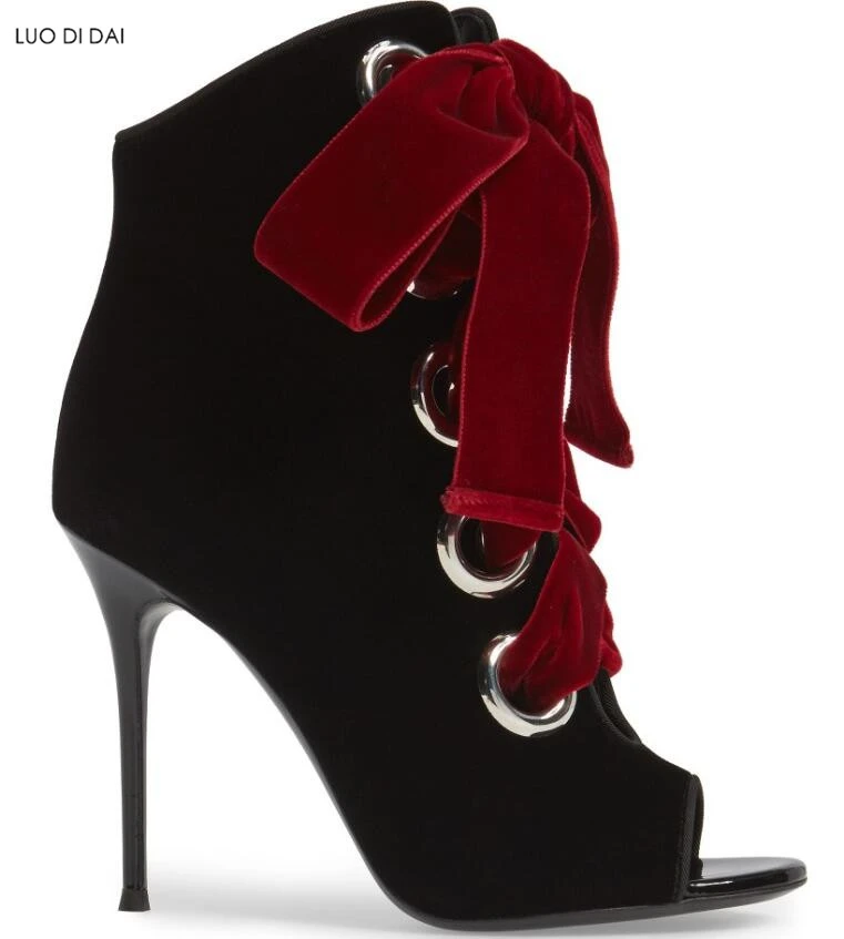 velvet peep toe booties