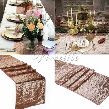 

5PCS Sparkly Rose Gold Sequin Table Runner for Wedding Party Christmas Table Runner Tablecloth Decoration 12"x72"/12"x108"