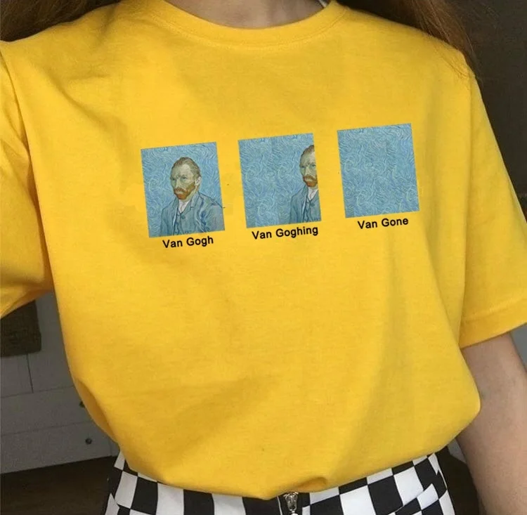 

PUDO HJN Van Gogh Van Goghing Van Gone Meme Funny T-Shirt Unisex Hipsters Cute Printed Tee Van Gogh Famous Oil Painting Tees