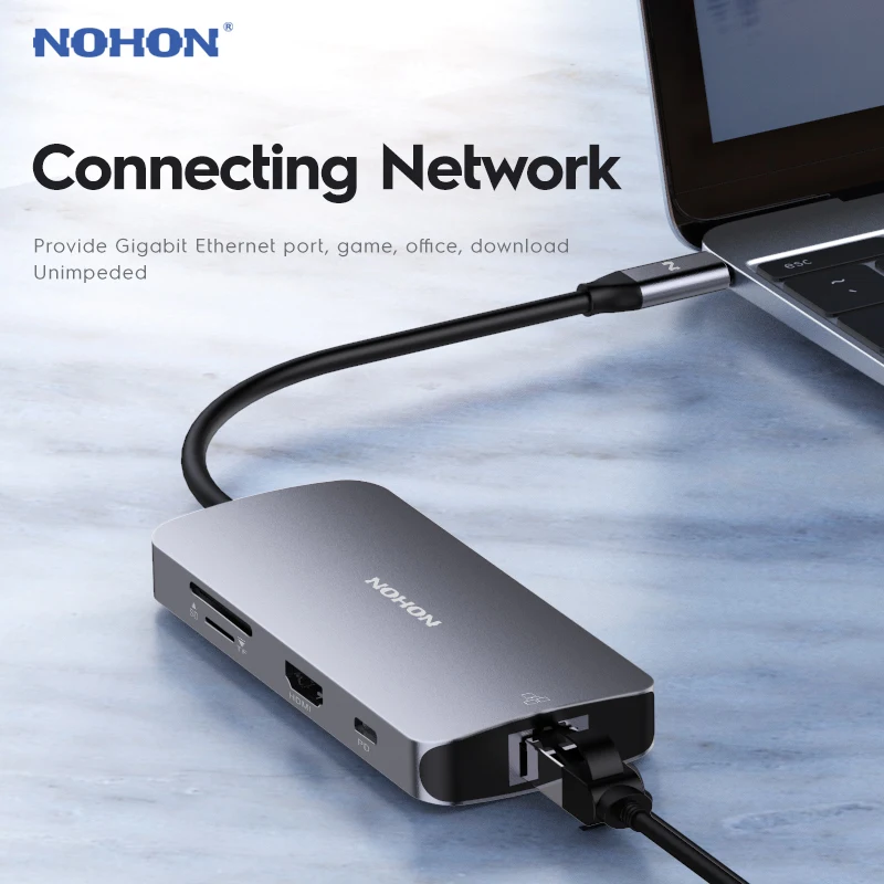 NOHON USB C концентратор конвертер Тип C к USB 3,0 HDMI гигабитный сетевой порт 7 в 1 адаптер для MacBook samsung huawei mate P20 Pro