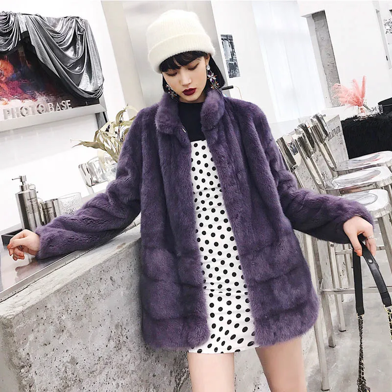 Фиолетовый Fang Tai мех женский импорт бархатная норковая шуба Мандарин воротник лиса узор норковые пальто женские короткие из натурального меха норки пальто - Цвет: Фиолетовый