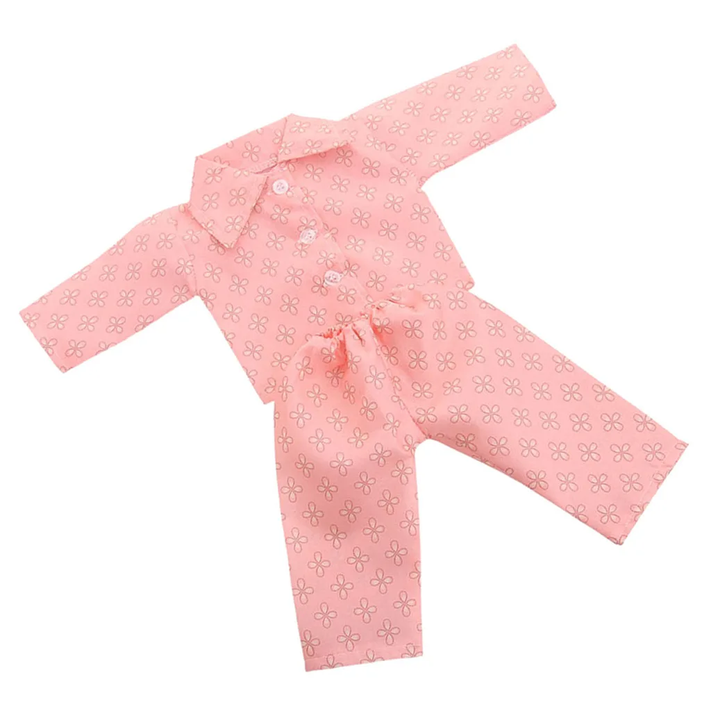 Girl Doll Floral Pajamas Top Pants Clothes for   18inch Dolls Dress up Accessory Girl Gifts Pink