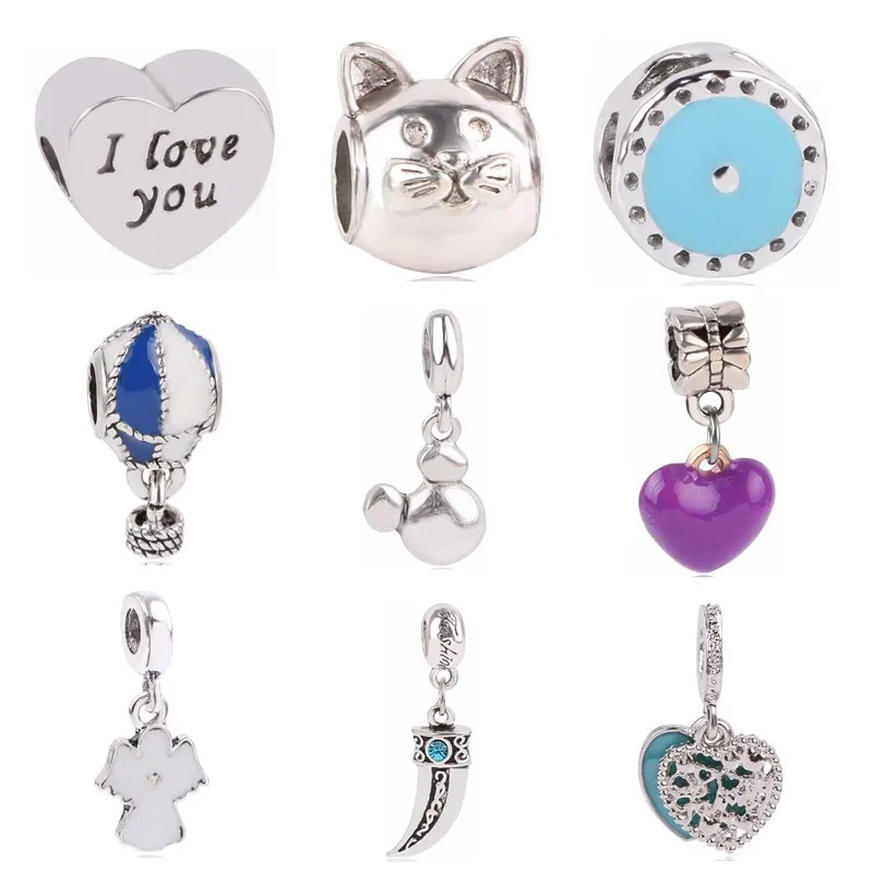 

dodocharms Silver Color Vintage Charms Love Mickey Angel Beads Fit Original Pandora Bead Bracelet For Women Charm DIY