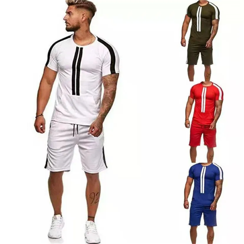 Mens Short Sets tshirt 2019 fashion man Sweat Suit Set Patchwork Color ...