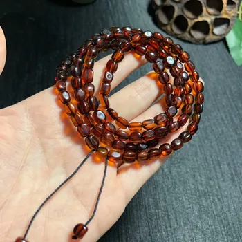 

7.5mm Gemstone Round 108 Prayer Beads Bracelets Healing Stone Genuine Natural Blood Red Amber Bracelet Grade AAAAA