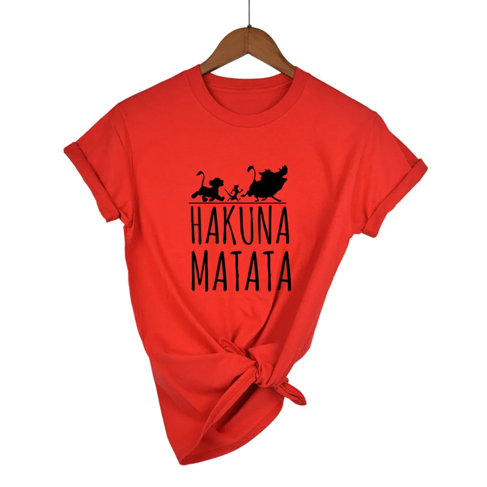 Plus Size Female T Shirt HAKUNA MATATA Cartoon Women Summer White Black Tshirt Homme Cute Super Soft T-shirts - Цвет: red black