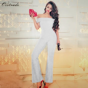 

Ocstrade New Rompers Women Jumpsuit Elegant 2019 Summer New Arrival White Off Shouder Sexy Bodycon Jumpsuits for Club Party