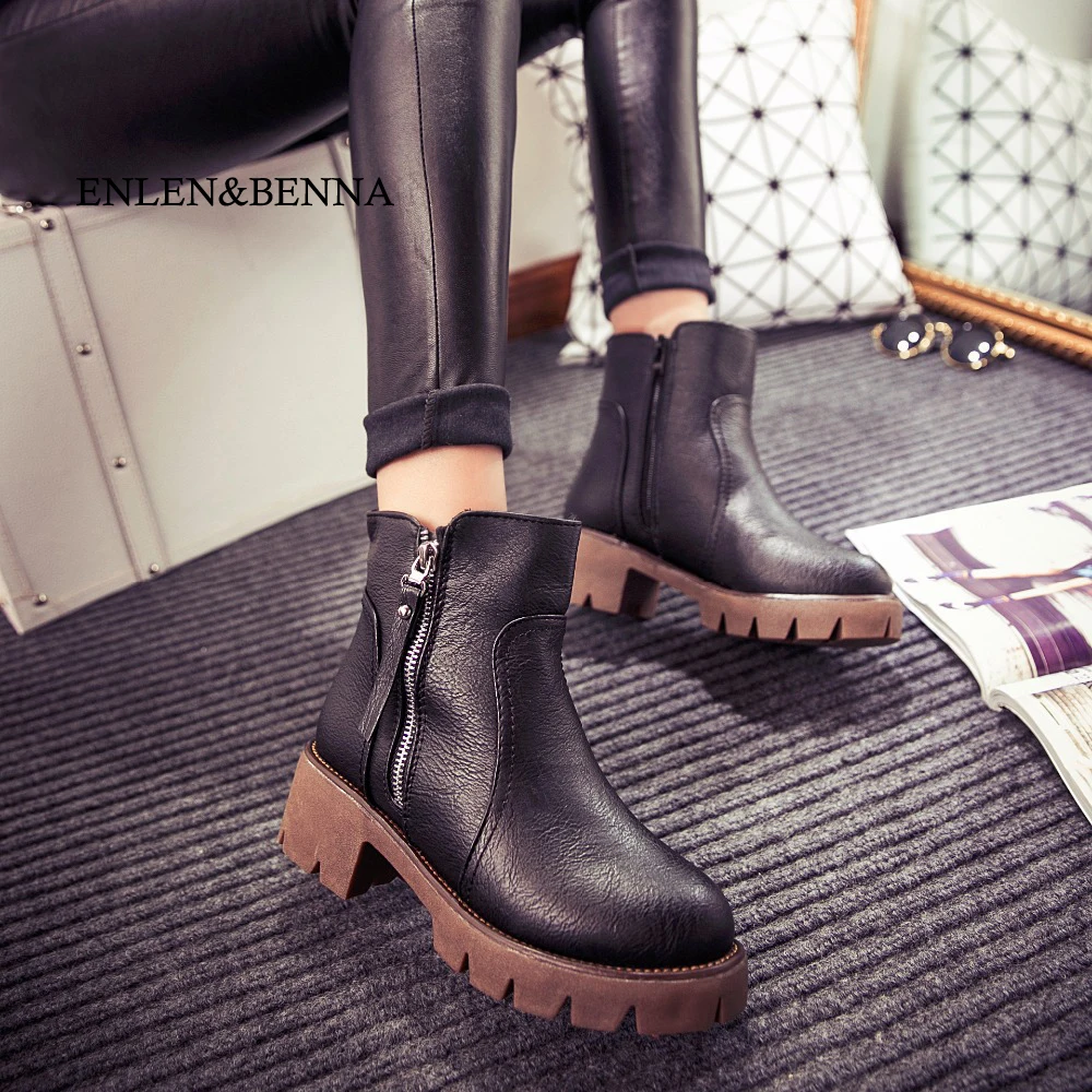 GOXPACER Autumn and winter women shoes vintage fashion ankle boots women boots thick heel leather boots female side Size Zipper GOXPACER Autumn and winter women shoes vintage fashion ankle boots women boots thick heel leather boots female side Size Zipper