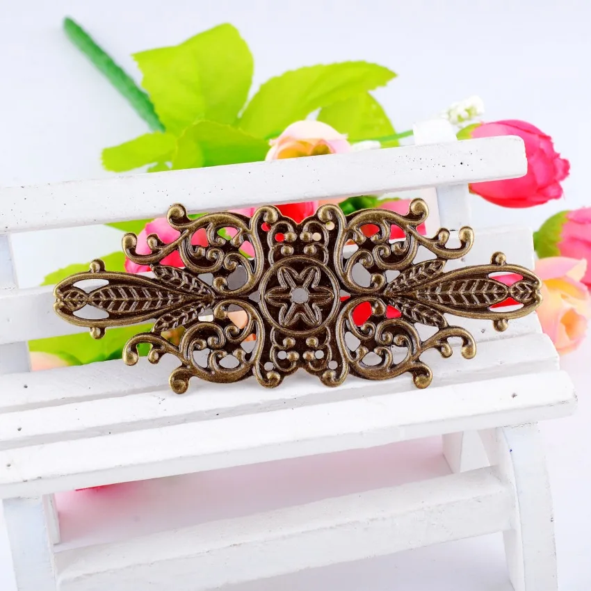 

Free shipping 5Pcs Antique Bronze Filigree Flower Wraps Connectors Gift Decoration DIY Embellishments Findings 8.5x3.4cm F0442