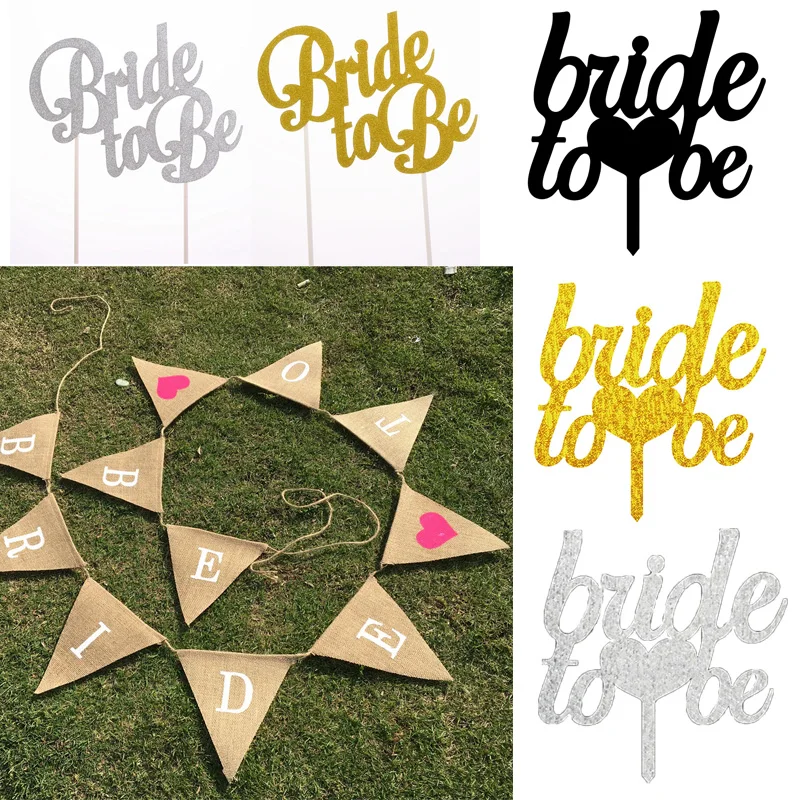 Team Bride Bride to be Cake Topper Cupcakes flag Bridal Shower Gold Silver Glitter Paper Bachelorette Hawaiian wedding party