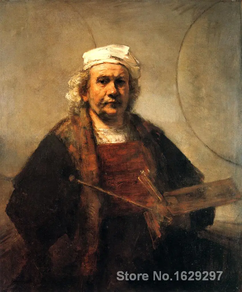 Автопортрет с двумя кругами картины Rembrandt van Rijn импрессионистское искусство