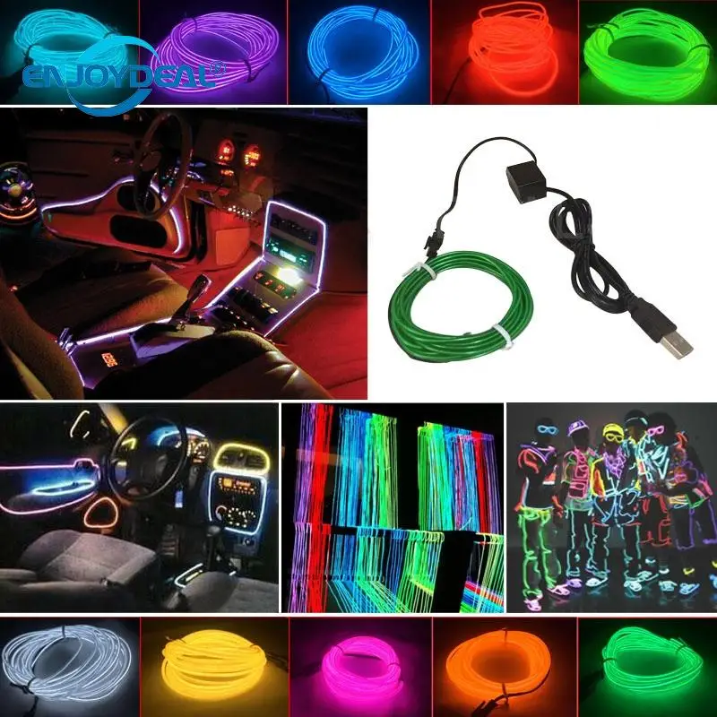 

3M Flexible USB Waterproof LED Strip Light Neon Light Glow EL Wire Rope Tube Cable for Party Home Decoration W/5V USB Inverter