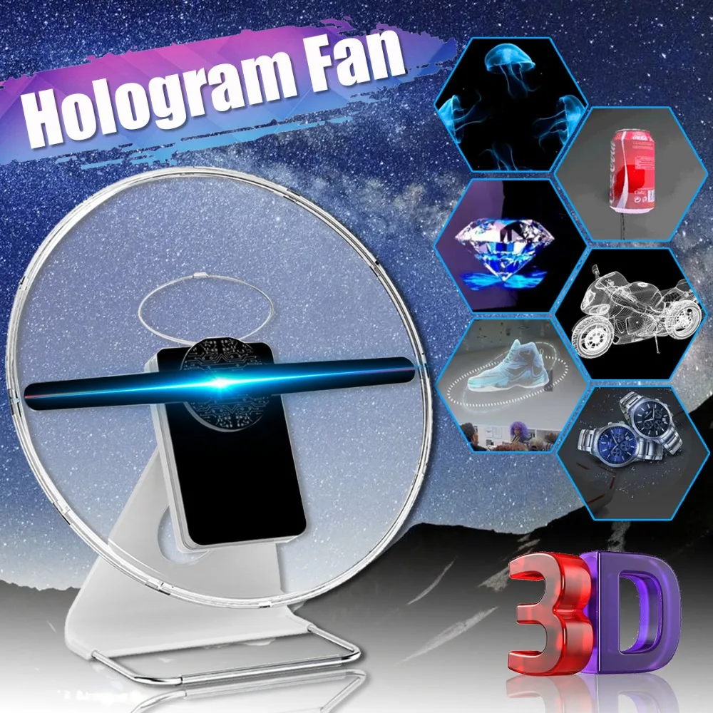 Портативный 30 см 3D шлем-проектор голограмм с батареей голографический проигрыватель светодиодный дисплей вентилятор реклама свет управление приложением