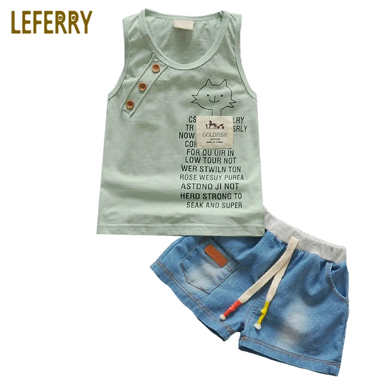 

2019 New Summer Boy Set Baby Boy Clothing Set Tank Top + Denim Shorts Kid Clothes Baby Boys Summer Clothes Sleeveless Cotton