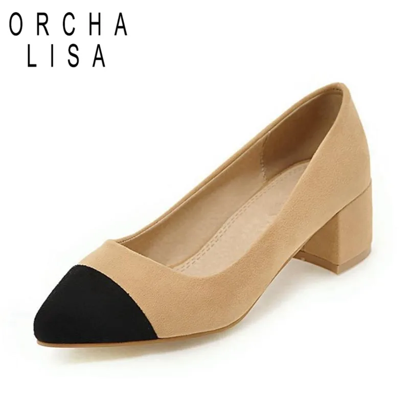 

ORCHA LISA Women Pumps Thick Heels Office womens med heel pumps dress shoes Footwear women Shoes pumps Beige zapatos Mujer
