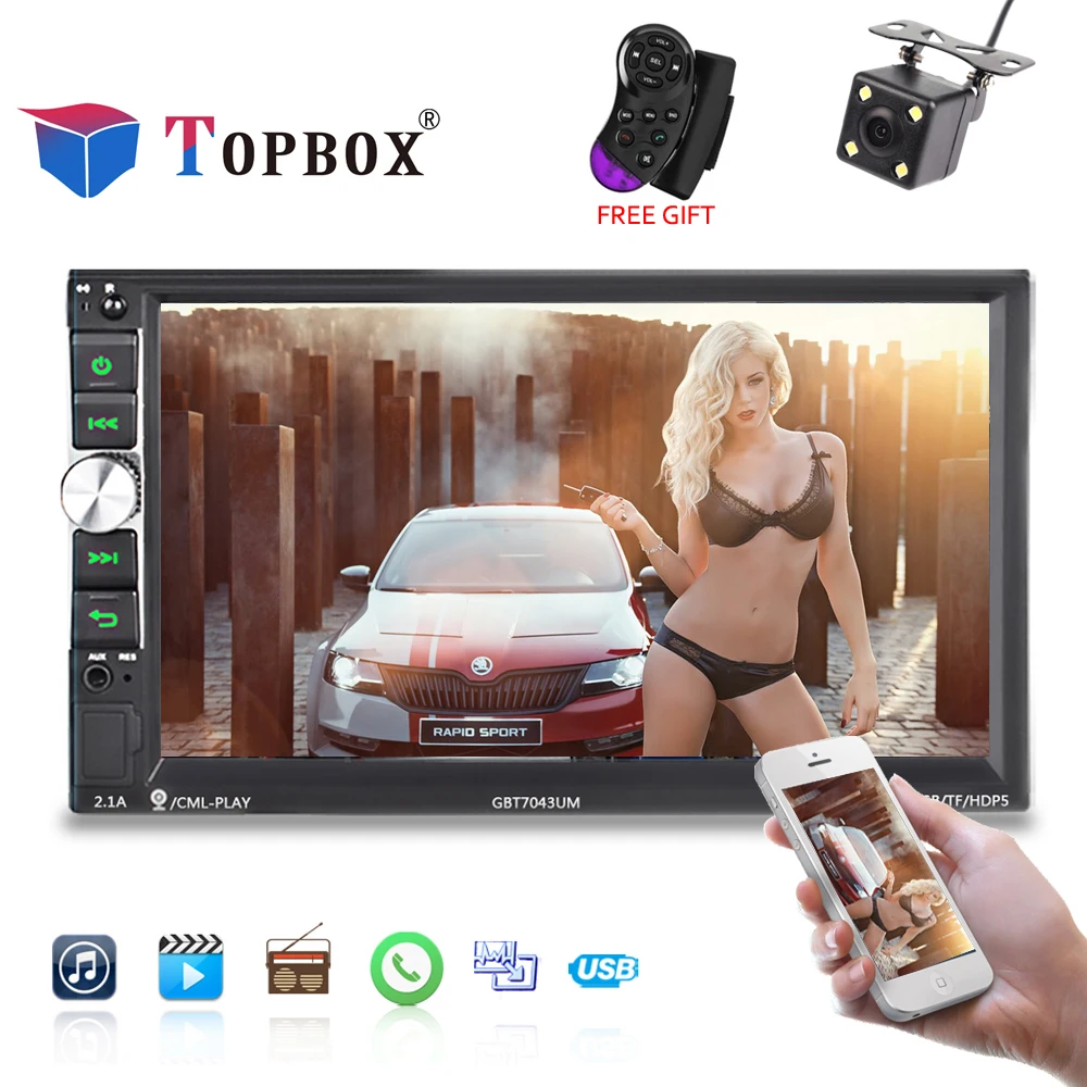 

Topbox 2Din Autoradio Double Radio Car Audio Stereo Player FM/MP5/USB MP5 Radio Playe With Camera Steering Wheel Car Accessories