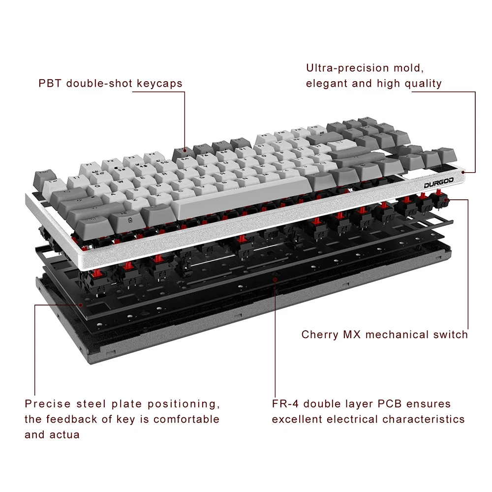 Механическая клавиатура DURGOD 104 клавиш Cherry MX Switch PBT Doubleshot Keycaps USB C Проводная для геймеров/машинистов/офиса-QWERTY-Layout