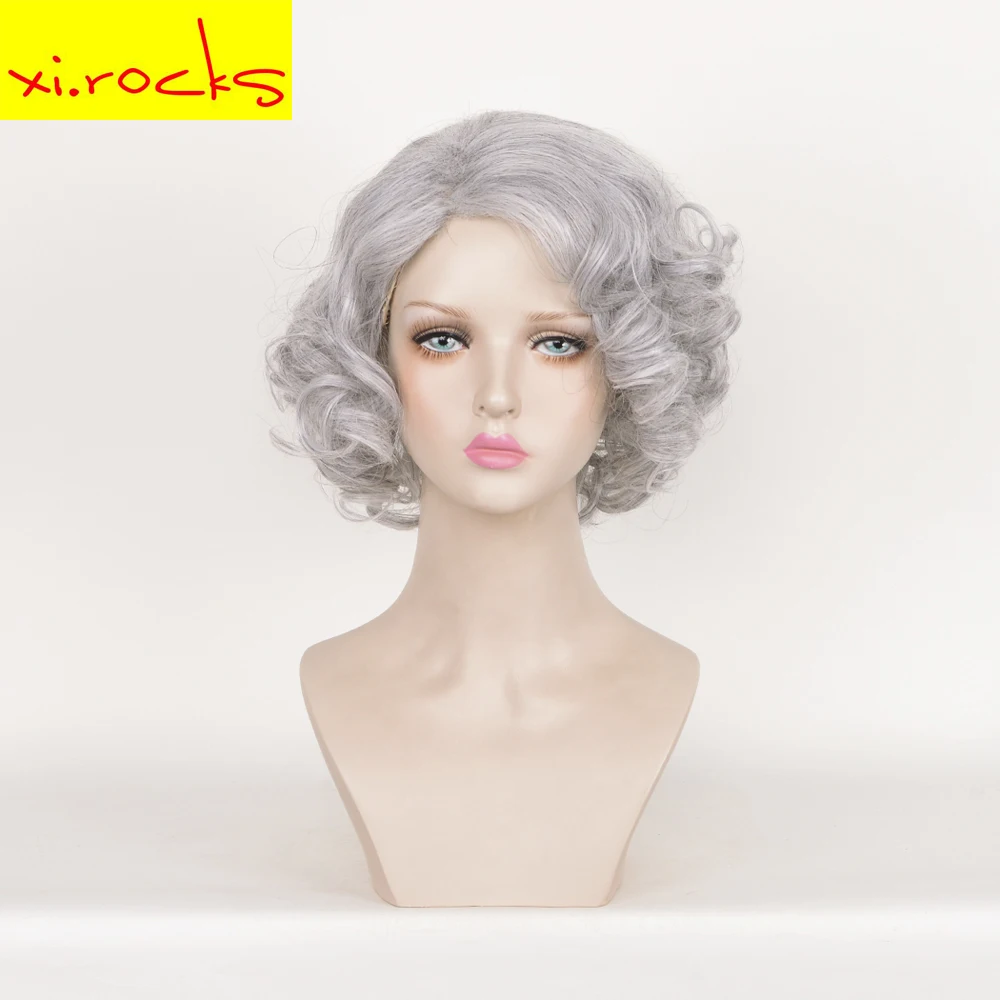 3537 Xi. Rocks Cosplay Synthetic Heat Resistant Material Lighter Grey Short Wigs For Women Bouffant Hair Curly Pixie