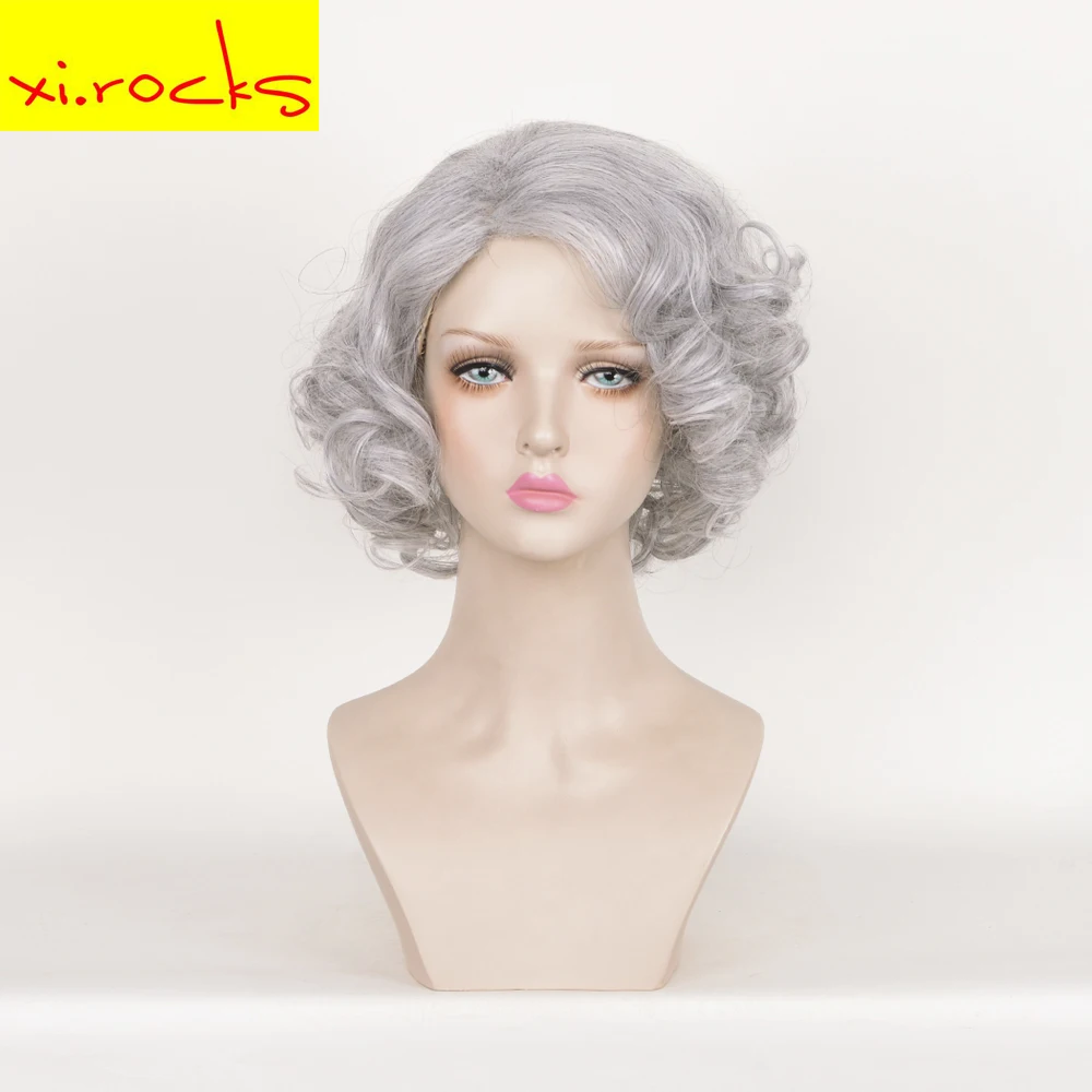 

3537 Xi. Rocks Cosplay Synthetic Heat Resistant Wig Lighter Grey Short Hair Wigs For Women Bouffant Hair Curly Pixie