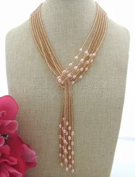 

N032105 51" Pink Pearl Crystal Necklace