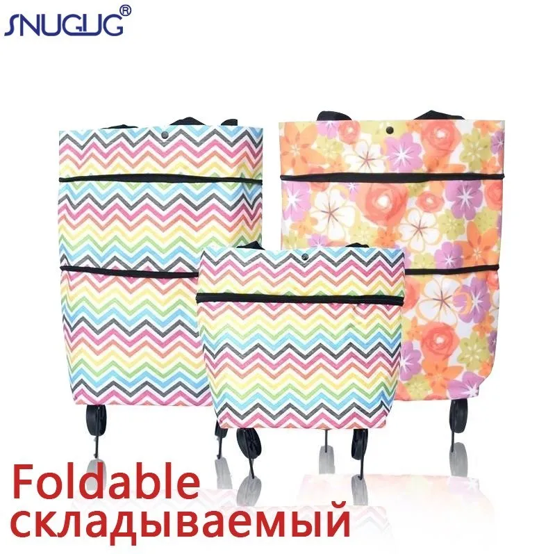 Folding Shopping Bag Women's Portable Buy Vegetables Trolley Bags On Wheels The Market Big Pull Cart Shopping Bags For Organizer