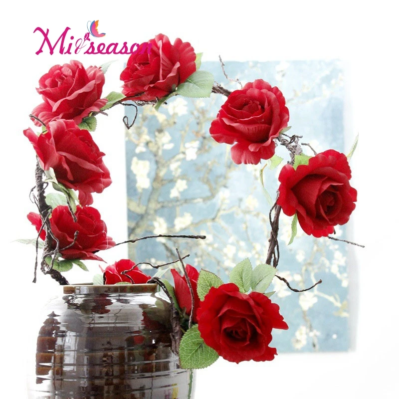 182cm Silk Rose Flower foaming branch Vine Artificial Flowers for Home Wedding arch Decor Decorative Artificial Flower Garland