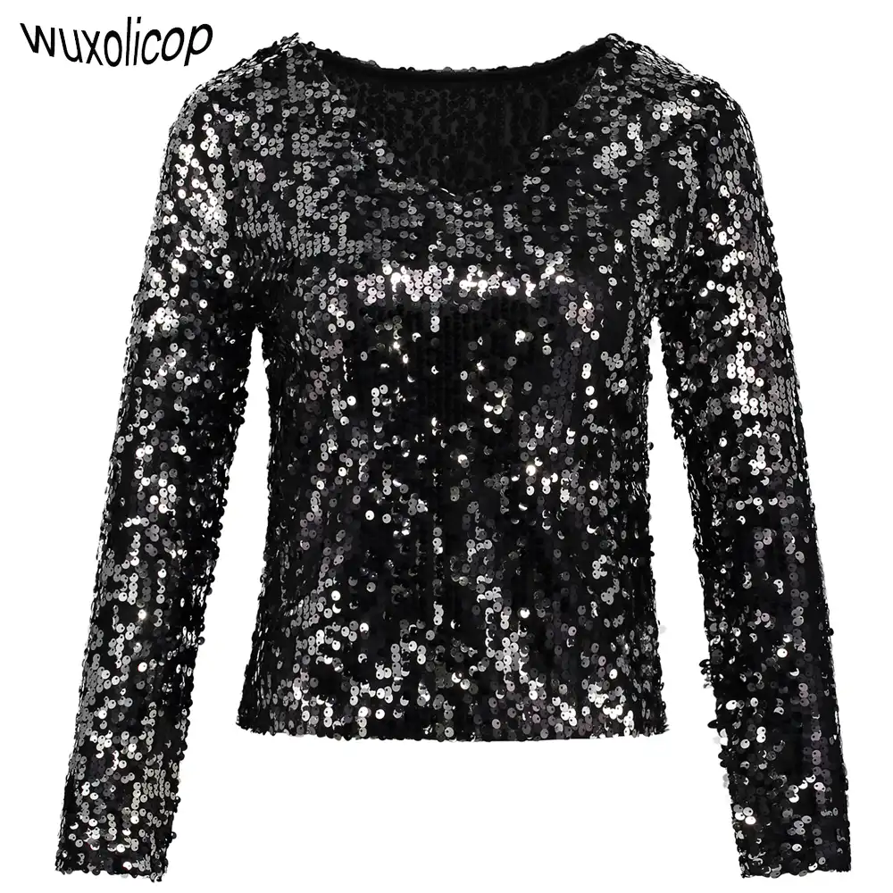 womens long sleeve sequin top