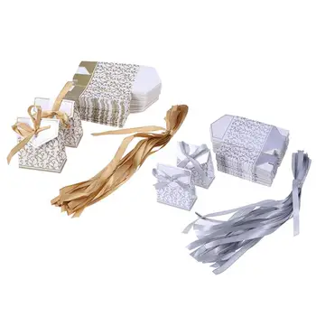 

100 Pcs Wedding Candy Boxes Printed Boxes with Stitched Ribbon Decent Chocolate Treat Boxes
