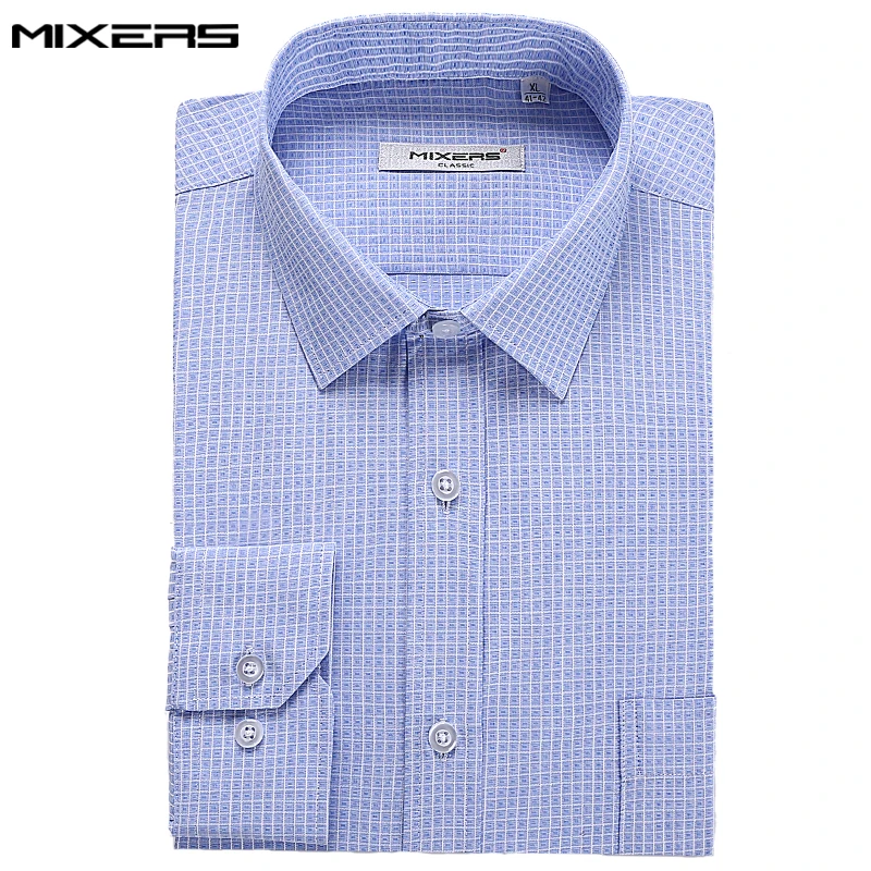 

2018 Autumn Men's Plaid Cotton Casual Shirt Blue Striped Dress Shirts Men Long Sleeve Big Size Luxury Formal Shirt Men Camisas