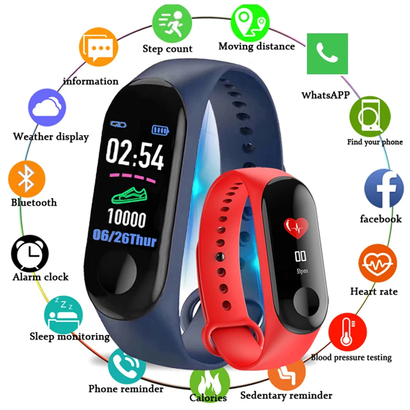 

Fitness tracker Smart Bracelet Blood Pressure Heart Rate Monitor Waterproof Smart band M3 Wristbands PK Mi Band 3 Smartband