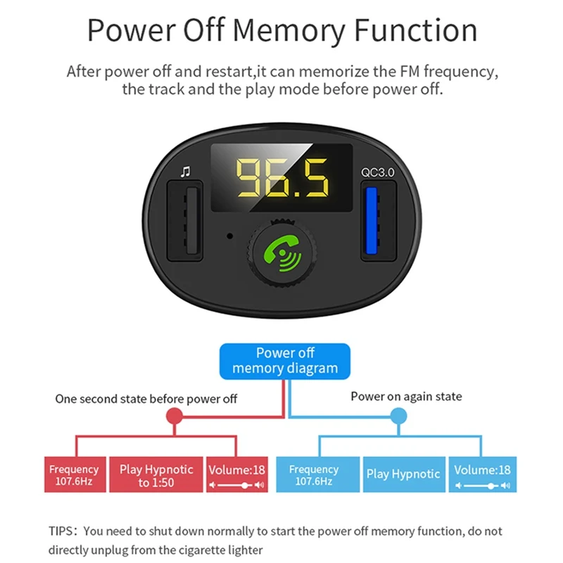VicTsing Wireless Bluetooth Car FM Transmitter Radio Hands-Free Car Kit Double USB Charger Fast Charging Module Black 5V3A      (12)