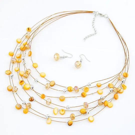 Модные Ювелирные наборы для женщин Joyeria Кристалл массивные ожерелья с бусинами серьги набор Bijoux Parure Bijoux Femme - Окраска металла: Yellow