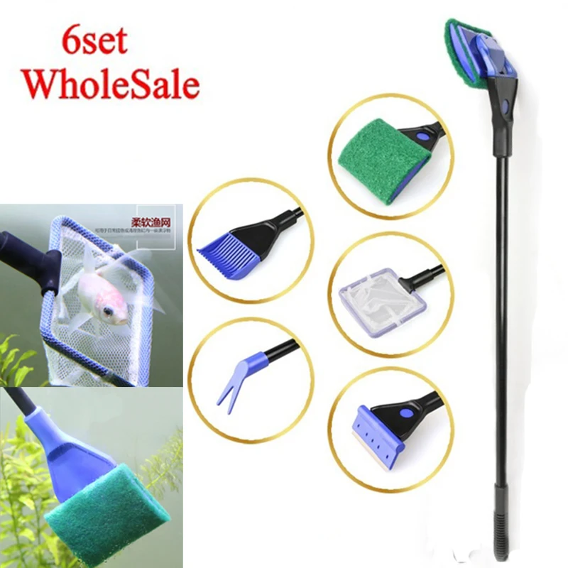 

6Set 5 in 1 Aquarium Tools Gravel Rake Algae Scraper Fish Tank Cleaning Sponge Brush Tools Pet Aquatic Cleaner