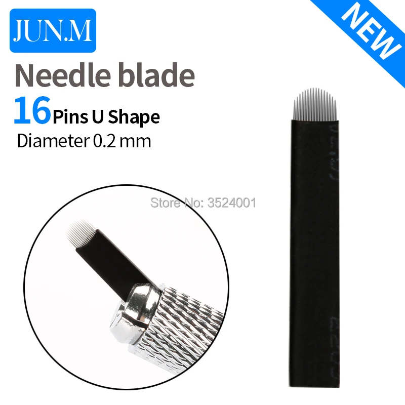 

100 PCS U Shape 3D Embroidery Manual Eyebrow Tattoo Pen Blade 16 pin Needles For 3D Permanent Makeup Eyebrow