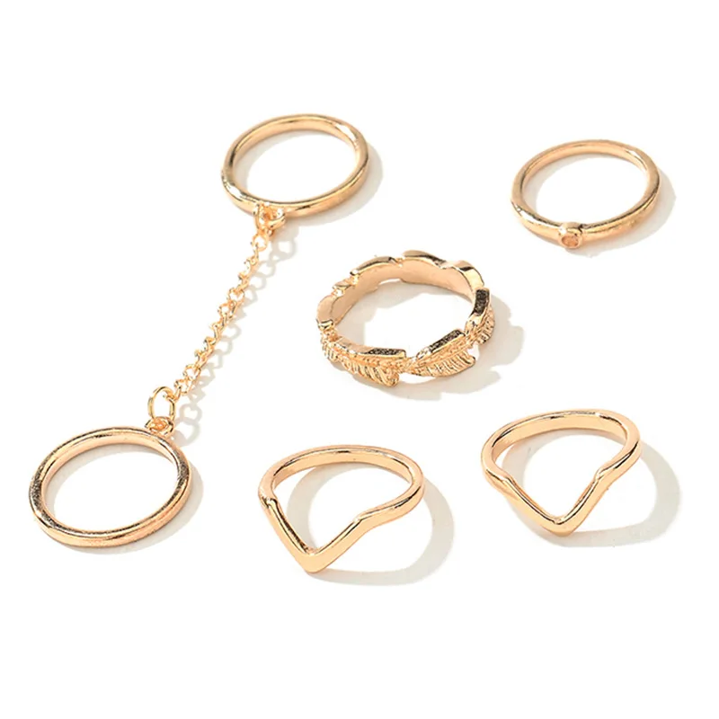 

New Women's Simple Gold Color Brand Punk Style Multilayer V-shaped Joint Ring Alloy Ring for Girl Fashion Jewelry Wholesale