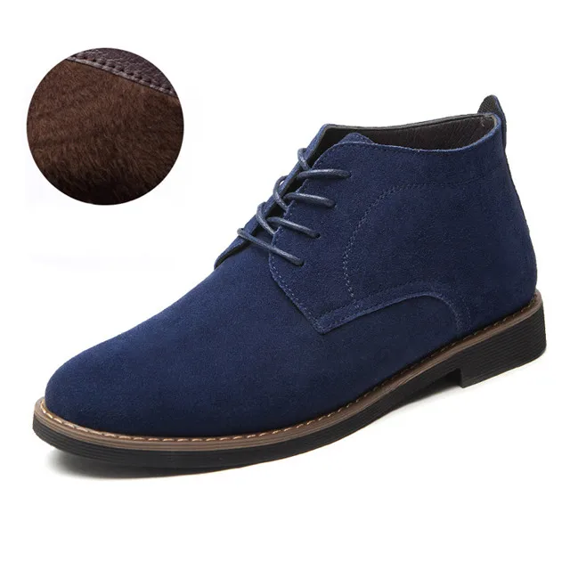 Merkmak/обувь из натуральной кожи мужские полусапоги; зимние; теплые и дышащие; Для мужчин кожаные сапоги на шнуровке, Для мужчин осенние меховые плюшевые ботинки Повседневное - Цвет: Blue Boots with Fur