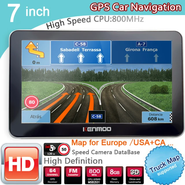 7 pulgadas HD GPS de navegación del coche 800 M/FM/8 GB/DDR3 Bluetooth avin 2018 mapas para caravana de camión Rusia/Bielorrusia Europa/Estados Unidos/Canadá