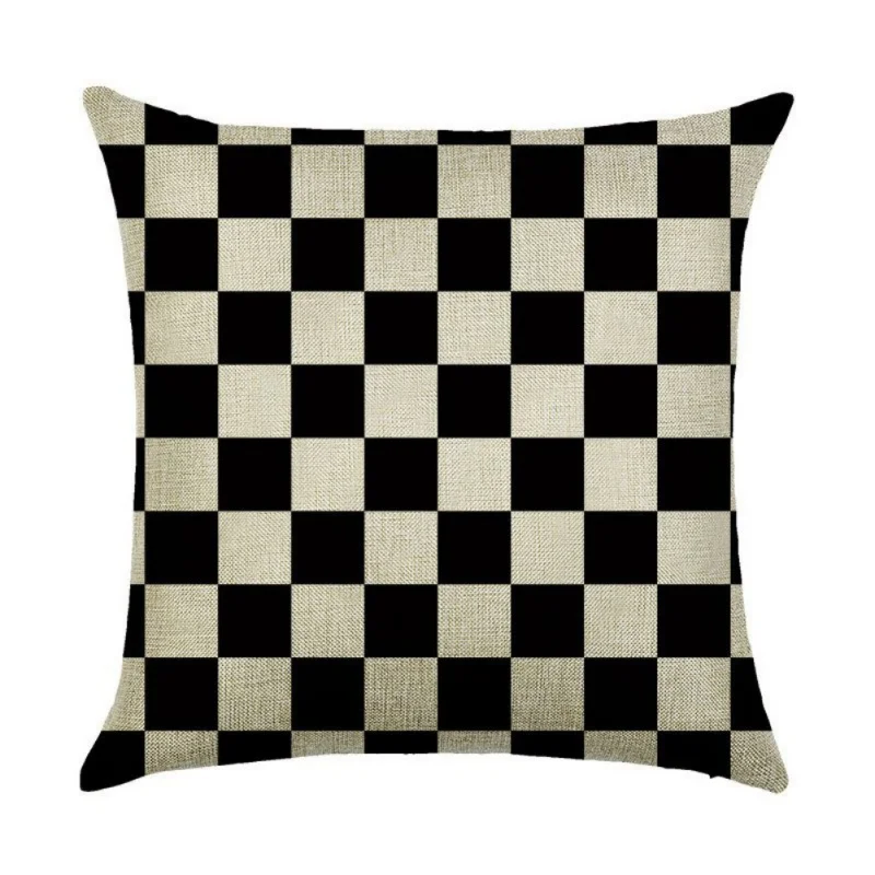 Pillowcase 45cm Linen Print Black And White Geometry Pattern Square