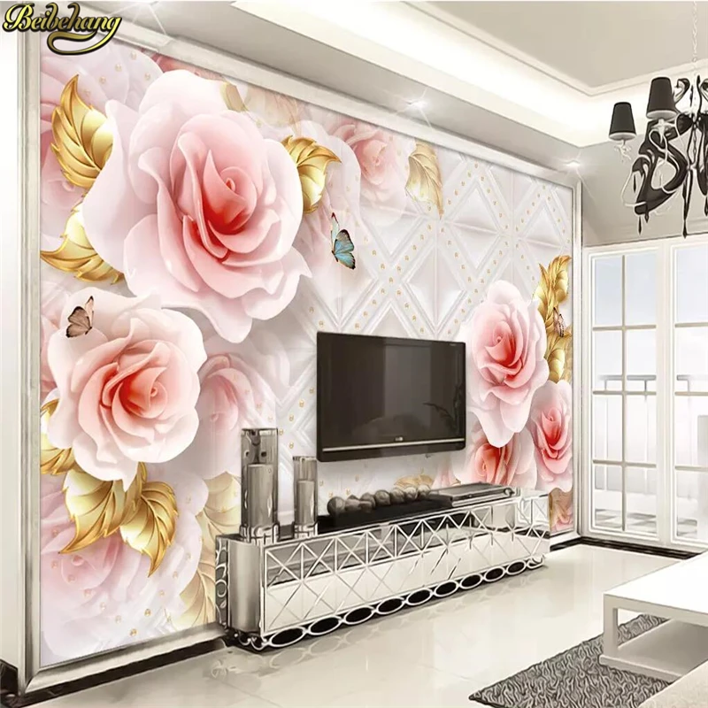 

beibehang Custom photo wallpaper 3D Embossed rose European soft bag jewelry TV background mural wall papers home decor flooring