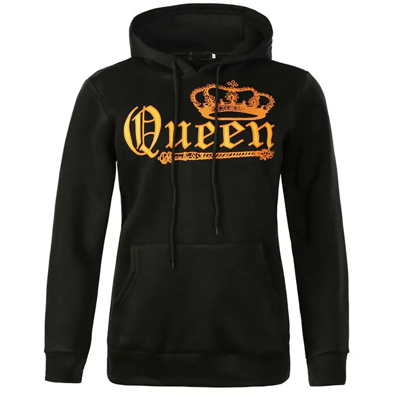 QUEEN KING, с принтом, с капюшоном, с длинным рукавом, для пары, топ, модный, стиль, с надписью, женская футболка, повседневная, с длинным рукавом, рубашка для женщин - Цвет: as picture