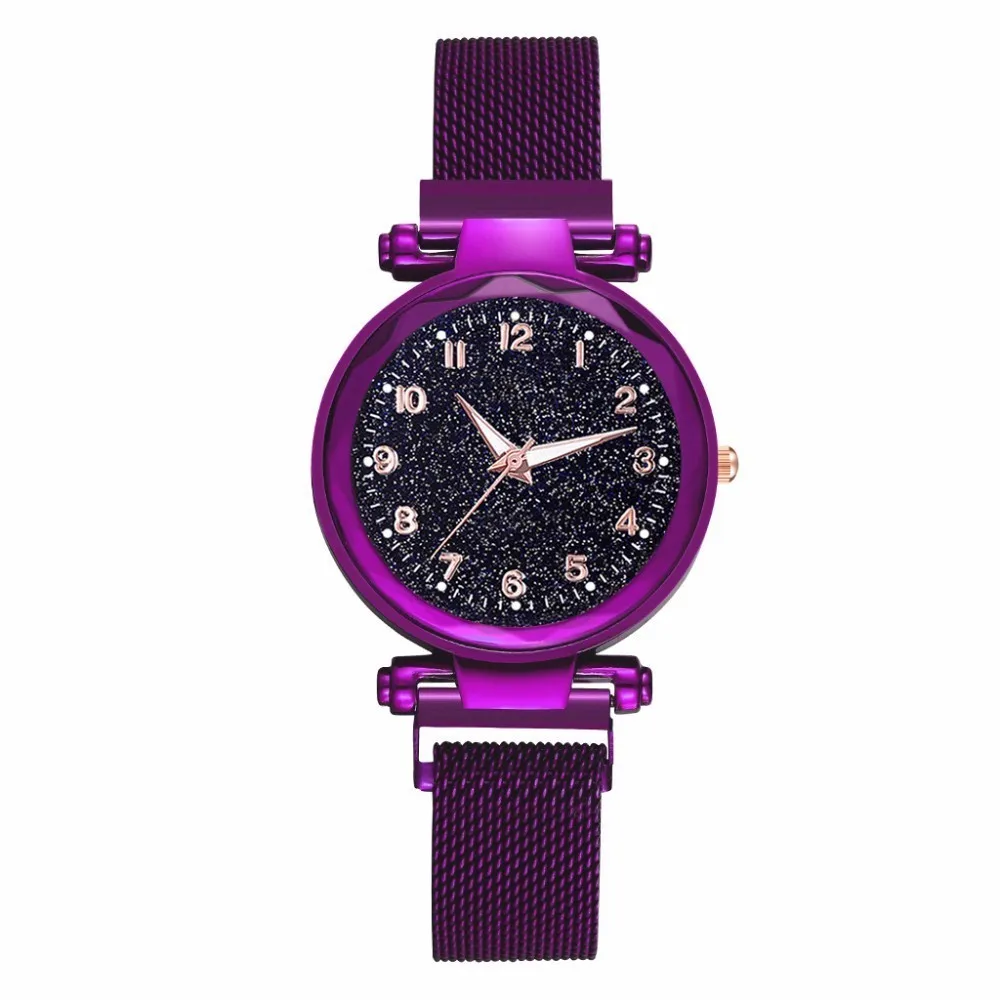 Женские светящиеся часы с магнитной пряжкой звездное небо роскошные женские кварцевые часы из нержавеющей стали Relogio Feminino дропшиппинг часы - Цвет: purple