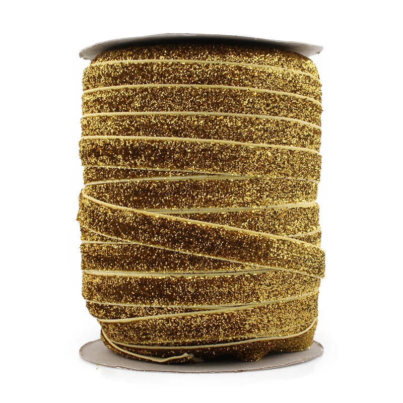 

Retail 2E 1pc=50yards 3/8" Elastic Glitter Velvet Ribbon Ornaments Metallic Elastic Band for Kids Girls Hair Accessories