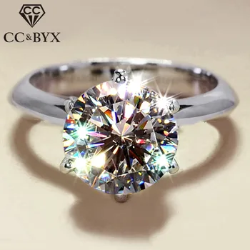 CC S925 Rings For Women Silver Color Wedding Ring Bridal Jewelry Round Stone Engagement Party Bijoux Femme Drop Shipping CC633 1