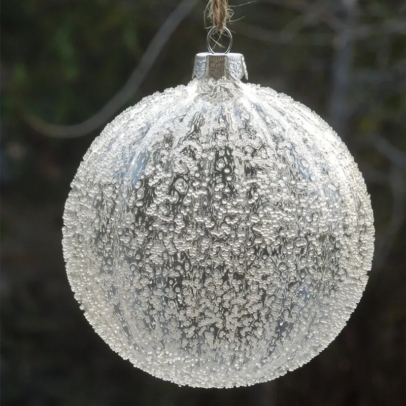 12 unids/pack diámetro = 10 cm bola de vidrio a rayas globo de cristal transparente con virutas de cristal árbol de Navidad colgante de vidrio bola