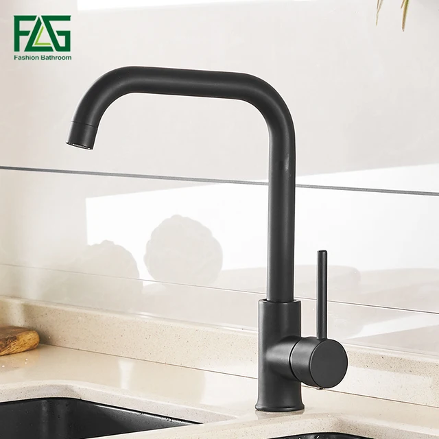 Special Price FLG Kitchen Faucet  Black 360 Rotate Mixer Faucet for Kitchen Rubber Design Hot and Cold Deck Mounted Crane for Sinks 